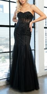 Black, gold, or lilac strapless corset long mermaid beaded gown